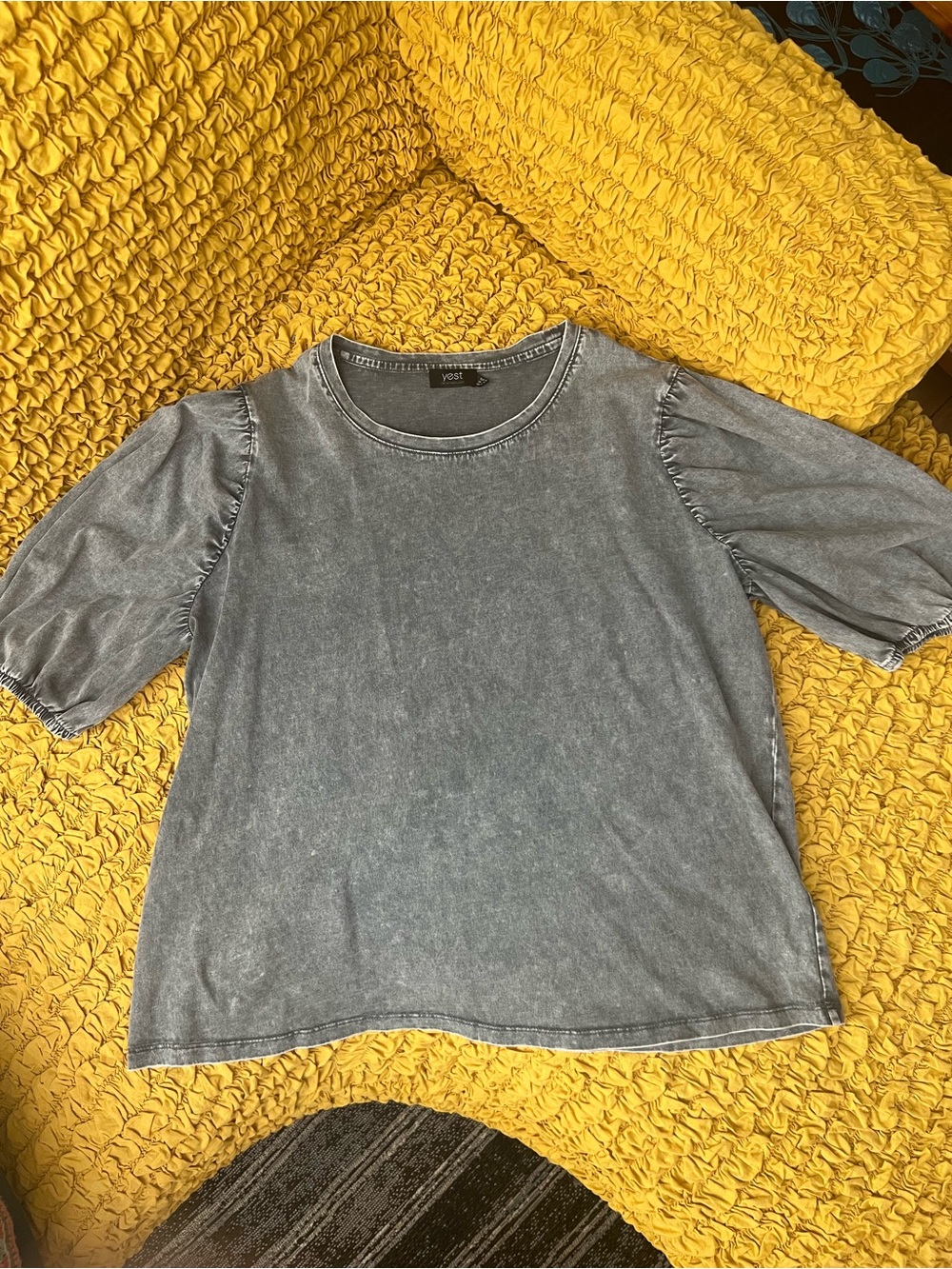 YEST Washed Gray Puff-Sleeve Tunic Top NWOT